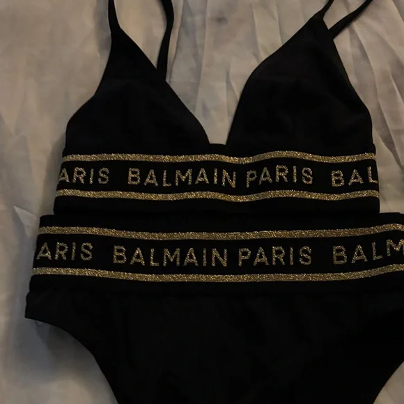 Balmain Paris Black & Gold Bralette bath suit size 36 - Picture 2 of 6